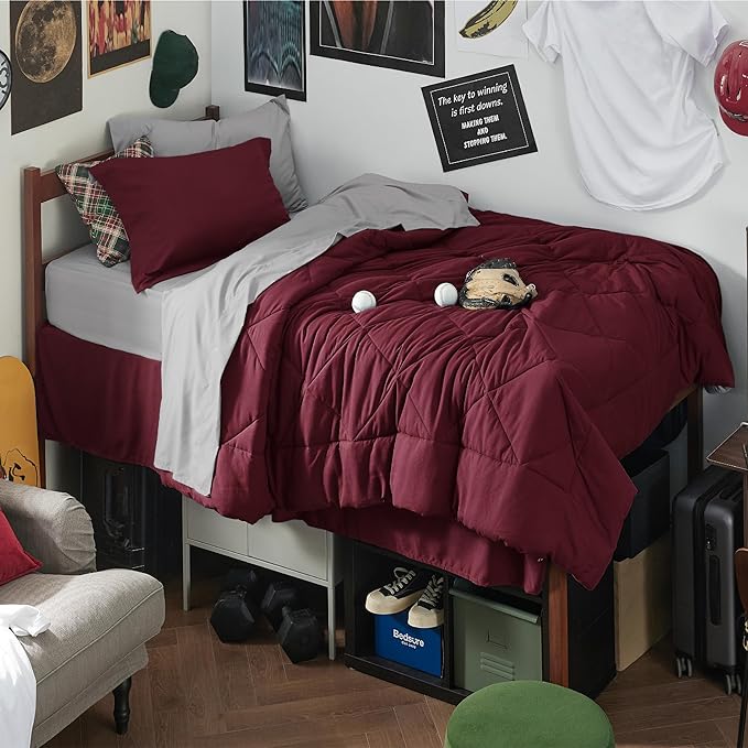 Bedsure Burgundy Twin XL Comforter Set - 5 Pieces Reversible Twin XL Bed in a Bag Twin XL Bed Set with Comforters, Sheets, Pillowcase & Sham, Twin XL Bedding Sets