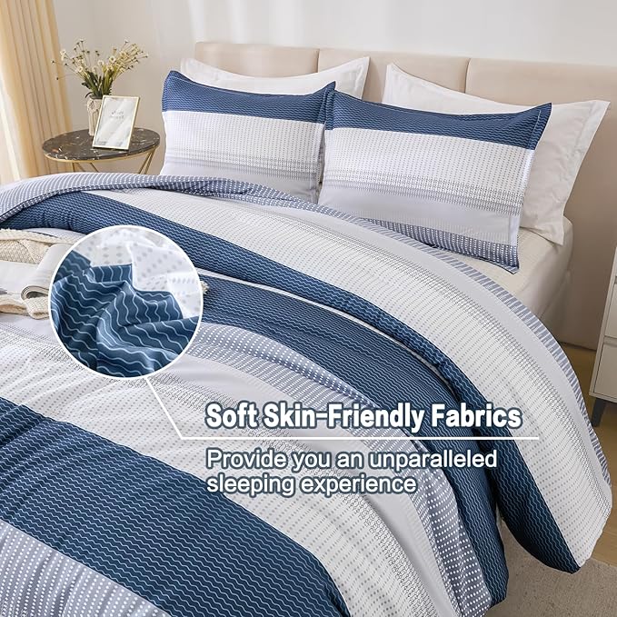 Litanika King Comforter Set Mineral Blue - 3 Pieces Lightweight Fluffy Bedding Comforter Sets, All Season Down Alternative Comforter (1 Comforter, 2 Pillowcases)