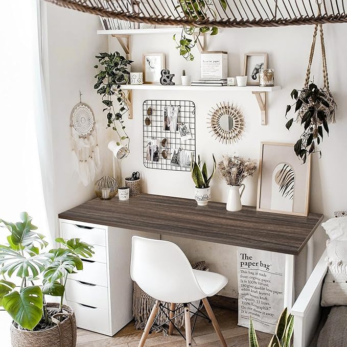 Kaboon Universal Tabletop 55"x20", Solid One-Piece Melamine Table Top, Double Desk L-Desk DIY, Home and Office,Eucalyptus/Dark Walnut