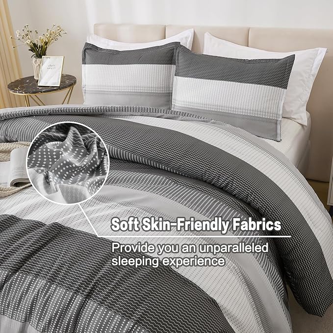 Litanika Queen Comforter Set Dark Grey - 3 Pieces Lightweight Fluffy Bedding Comforter Sets, All Season Down Alternative Comforter (1 Comforter, 2 Pillowcases)