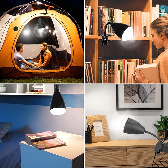 Afirst Clip on Light Outdoor Camping Light LED Clamp Lamp for Desk 4400mAh, Rechargeable Flexible Dimmable Lighting Reading Study Table Lamp, 11 Inches
