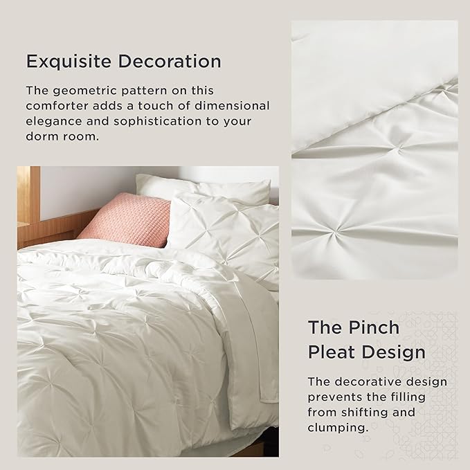 Bedsure Twin XL Comforter Set - Extra Long 5 Pieces Dorm Bedding Sets, Pinch Pleat Ivory Bed in a Bag with Comforter, Sheets, Pillowcase & Sham