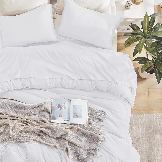 Andency White Comforter Set Queen, 3 Pieces Boho Lightweight Bedding Comforter Sets, All Season Soft Bed Set (90x90In Comforter & 2 Pillowcases)