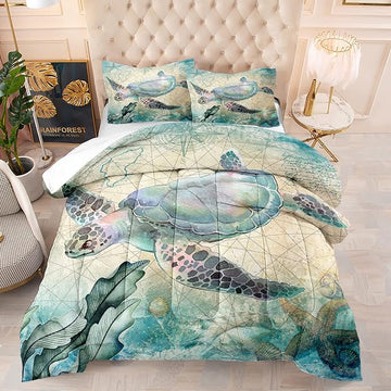 CVHOUSE Sea Turtle Comforter Set,Ocean Sea Turtle Bedding Set for Kids Teens,Ocean Sea Turtle Comforter Sea Turtle Duvet Set Room Decor Quilt Set Twin Size