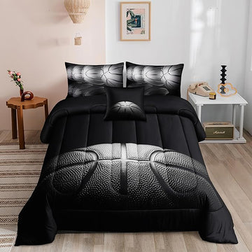 6 PCS Basketball Queen Comforter Sets,Queen Basketball Bedding Sets for Boys,Basketball Sports Comforter Set,Queen Size Bedding Sets for Boys,Bed in A Bag with Sheets(Queen-6 Pieces)