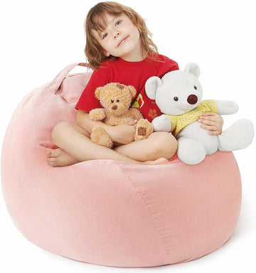 Stuffed Animal Storage Kids Bean Bag Chair Cover (No Filler) Washable Ultra Soft Corduroy Pink Bean Bag Cover for Organizing Plush Toys or Textile, Sack Bean Bag for Adults, Teens (XL)
