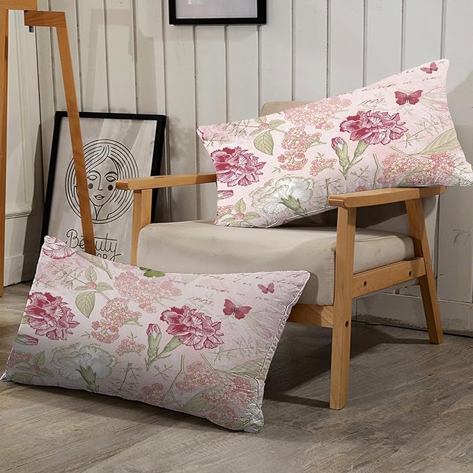 kxry Pink Flower Comforter Sets Butterfly Bedding Sets King Size Comforter Set for Girls Women Kids 1 Comforter + 2 Pillow Case
