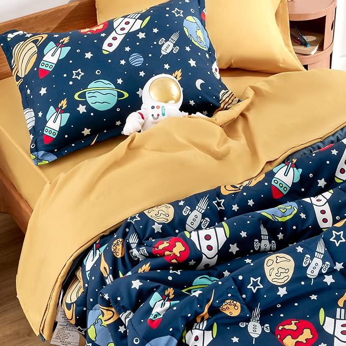 SLEEP ZONE Kids Twin Bedding Comforter Set - Super Cute & Soft Kids Bedding 5 Pieces Set with Comforter, Sheet, Pillowcase & Sham (Rocket Galaxy)