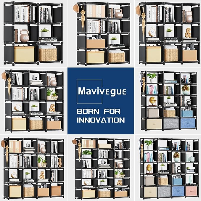 Mavivegue Book Shelf, 18 Cube Storage Organizer, DIY Bookcase, Metal Cube Bookshelf, Cubbies Closet Storage Organizer Shelves for Bedroom,Living Room,Home,Office