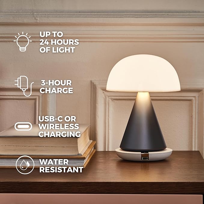 Lexon Mina L Mushroom Lamp - 9 LED Color Table Lamp for Bedrooms, Living Room & Office - Cordless, Rechargeable with 24h Light & Dimmer, Aluminum, Large - Soft Gold