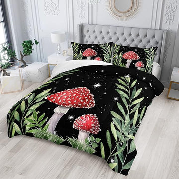 Galaxy Mushroom Comforter Set Twin Size Kids Mushroom Bedding Set Leaves Quilt Bed Set for Boys Girls Adults with 1 Comforter and 2 Pillowcases