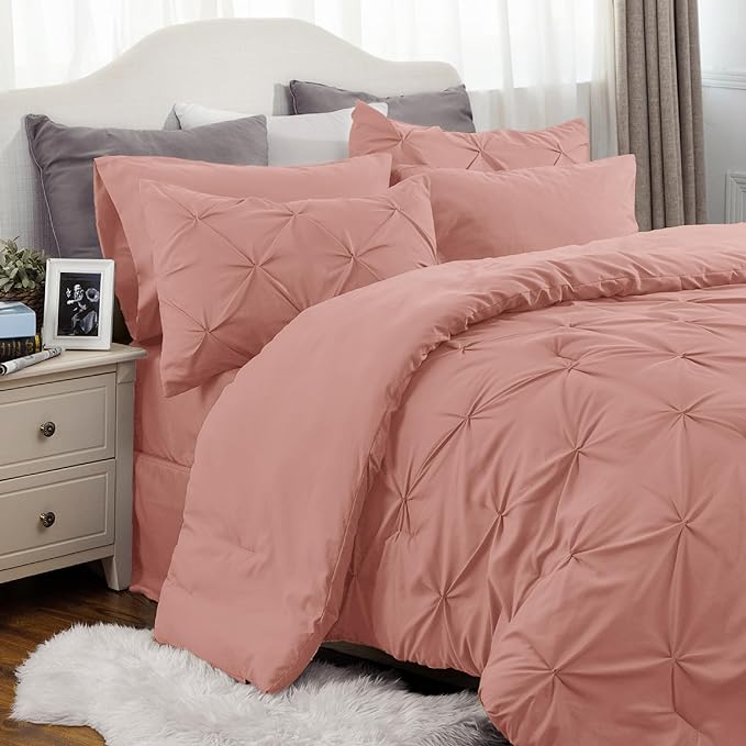 Bedsure Comforter Set Queen - Bed in a Bag Queen 7 Pieces, Bedding Sets Bed Set with Comforter, Sheets, Pillowcases & Shams (Dusty Pink)