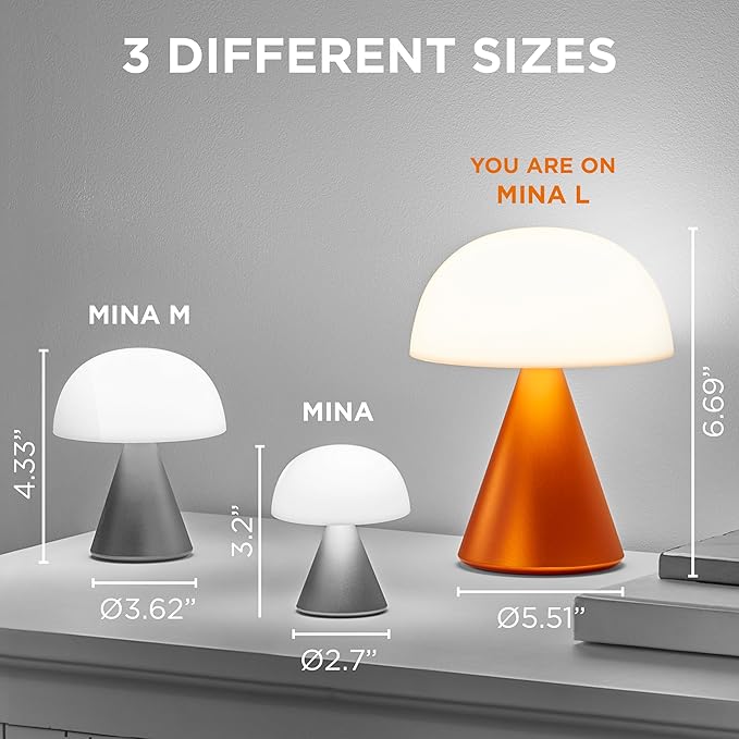 Lexon Mina L Mushroom Lamp - 9 LED Color Table Lamp for Bedrooms, Living Room & Office - Cordless, Rechargeable with 24h Light & Dimmer, Aluminum, Large - Dark Blue