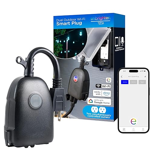 Enbrighten Vibe Outdoor Smart Plug, 2 Grounded Outlets, Weather-Resistant, Custom ON/Off Controls, Schedule Outdoor Lighting, Compatible with Alexa, Google Assistant, Black, 51251