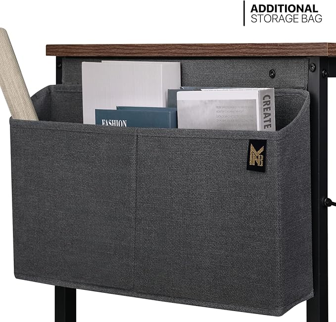 MoNiBloom 55 Inches Large Computer Desk with Storage Bag, Study Work Writing Table w/Metal Frame for Home Office, Walnut Color