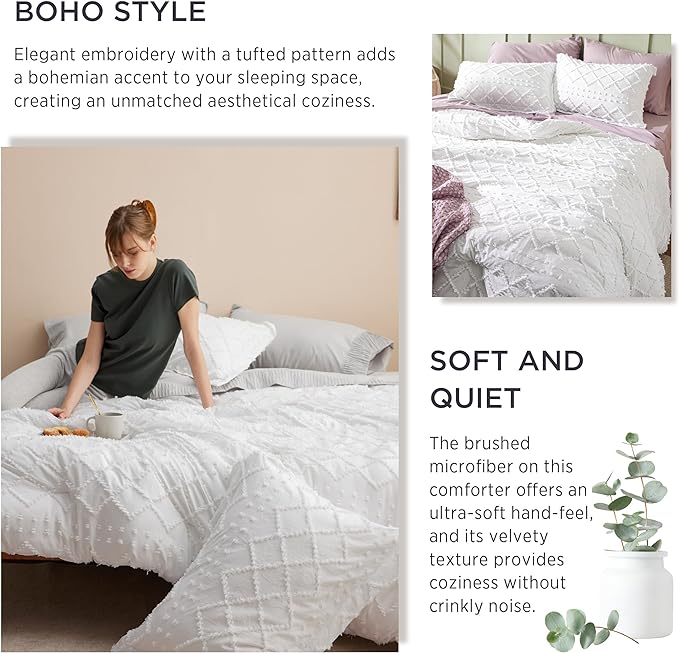 Bedsure Twin/Twin XL Comforter Set - Taupe Boho Twin Extra Long Comforter Set for College, Shabby Chic Dorm Bedding Set, 2 Pieces Modern Farmhouse Bed Set, includes 1 Pillow Sham