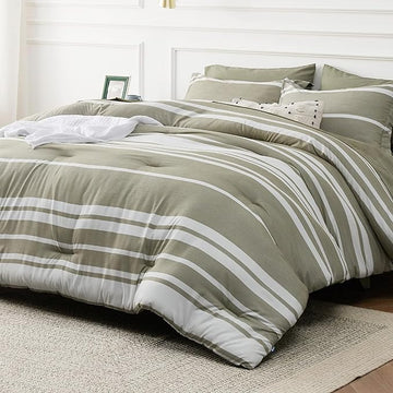 Bedsure Twin XL Comforter Set, Extra Long 5 Pieces Green Striped Twin XL Bedding Sets, All Season Dorm Room Essentials with 1 Pillow Sham, Flat Sheet, Fitted Sheet and 1 Pillowcase