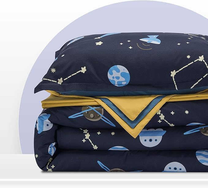 SLEEP ZONE Kids Twin Bedding Comforter Set - Super Cute & Soft Kids Bedding 5 Pieces Set with Comforter, Sheet, Pillowcase & Sham (Navy Galaxy)