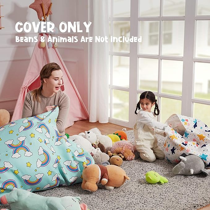 Nobildonna Stuffed Animal Storage Bean Bag for Kids (No Filler), Extra Large 250L Bean Bag Chair Cover Only, Washable Beanbag Without Filling Soft Premium Canvas Stuffable Bean Bag Cover (Stripes)