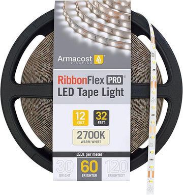 Armacost Lighting 132250 32.8 ft. LED Tape Light Soft White (2700K) RibbonFlex Pro Series 60, Dimmable, 250 Lumens per ft., 12-Volt
