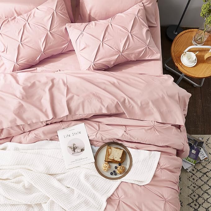 Bedsure California King Comforter Set - Cal King Bed Set 7 Pieces, Pinch Pleat Pink Cali King Bedding Set with Comforter, Sheets, Pillowcases & Shams