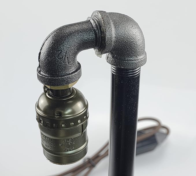 Steampunk Lamp with Dimmer, Dimmable Loft Style Industrial Vintage Antique Style Light with Bulb, Wood Base with Iron Piping Desk Lamp, Retro Desk Lamp LL-035