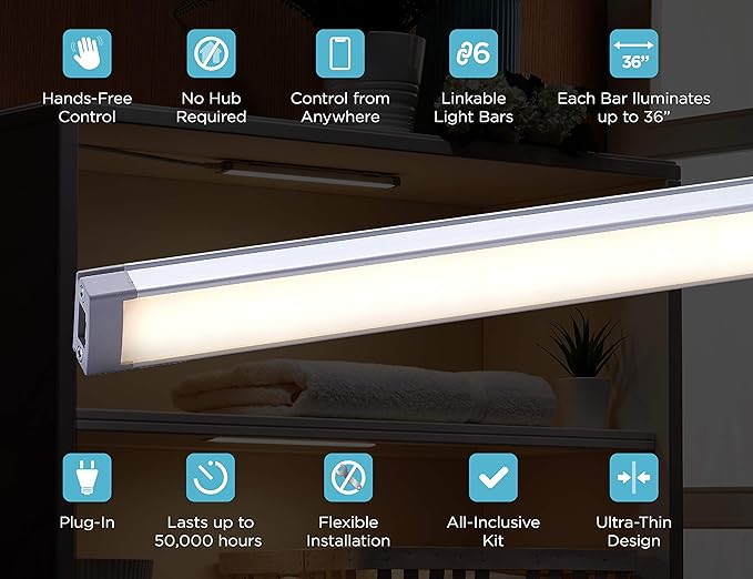 BLACK+DECKER Works with Alexa Smart Under Cabinet Lighting Kit, Adjustable LEDs, (3) 9" Bars White