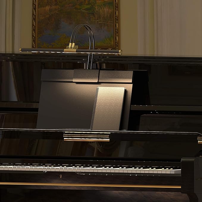 Cocoweb 22" Grand Piano Lamp, LED, Adjustable, Quality Lighting in Black with Satin Nickel Accents, with Plug-in Adapter - GPLED22SND