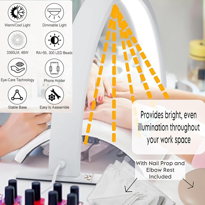Half Moon Light for Nail Desk-4pcs Set-Half Moon Light-Half Moon Light for Esthetician-Half Moon Lamp for Nails-Nail Lamp for Desk-Nail Desk Light-BONUS Phone Holder,Nail Prop & Elbow Rest