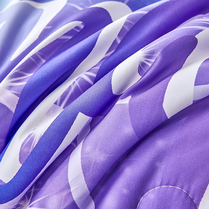 URBONUR 6Pcs Twin Bedding Set for Girls Gradient Purple Blue Mermaid Printed Comforter Set for Twin Bed, Teen Girls Comforter with Sheet Set - Bed in a Bag, Soft and Easy Care Bed Set
