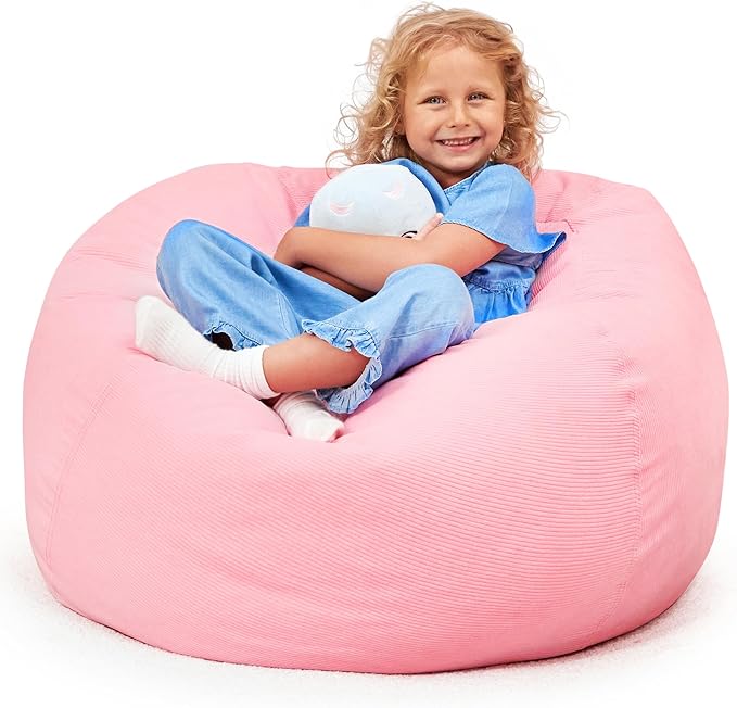 Stuffed Animal Bean Bag Storage (No Filler) - Machine Washable Kids Bean Bag Chair - Extra Large Pink Bean Bag Chair Cover Stuff Toys & Soft Items - Stuffed Animal Holder for Girls -Pink Corduroy