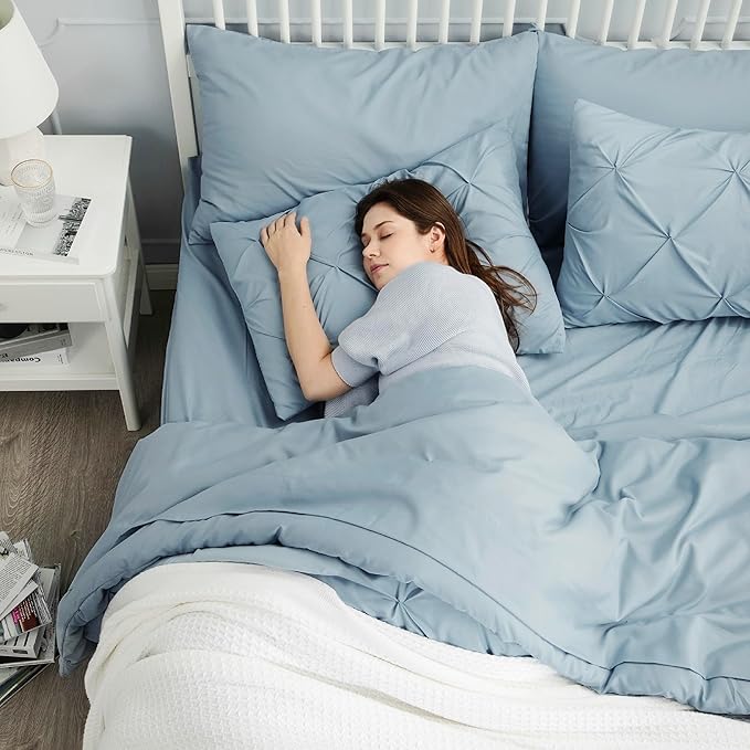 Bedsure Blue Comforter Set Full - Bedding Sets Full 7 Pieces, Bed in a Bag Light Blue Bed Sets with Comforter, Sheets, Pillowcases & Shams, Adult & Kids Bedding