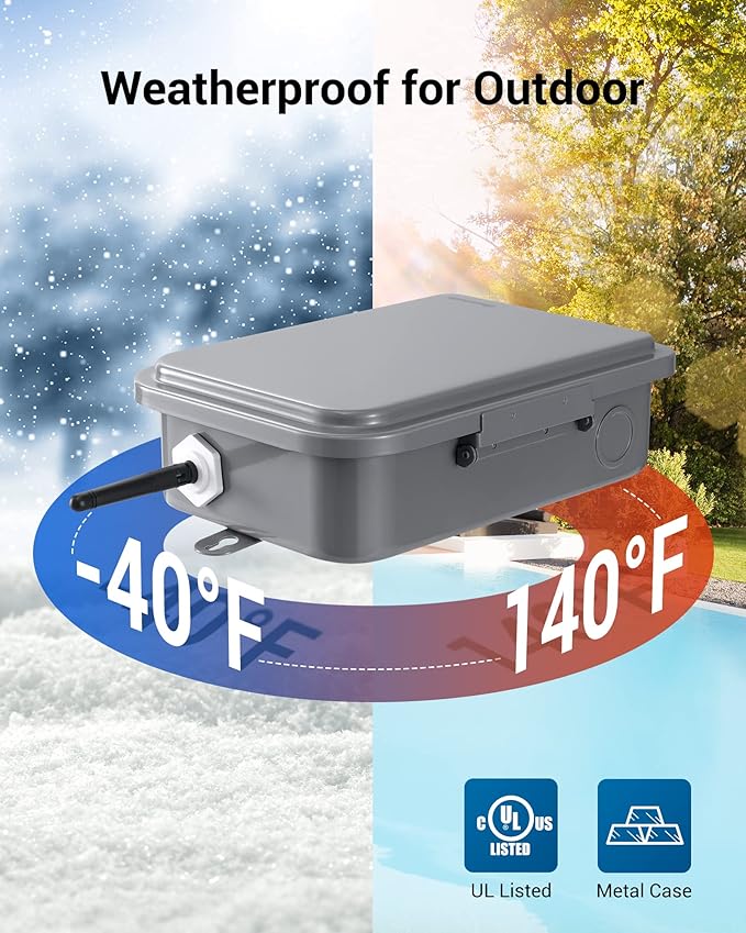 DEWENWILS Pool Pump Timer, Outdoor Wi-Fi Box, Heavy Duty 40A 120-277 VAC 2HP Wireless Controller Timer, Water Heater, Compatible with Smart Phone, Alexa, Google Assistant, UL Listed