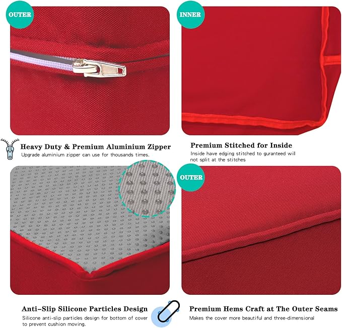 ClawsCover 7Pack Outdoor Seat and Back Cushions Replacement Covers Fits for 4-Seater 4Pieces Wicker Rattan Patio Conversation Set Sectional Couch Chair Furniture,Red-Include Cover Only