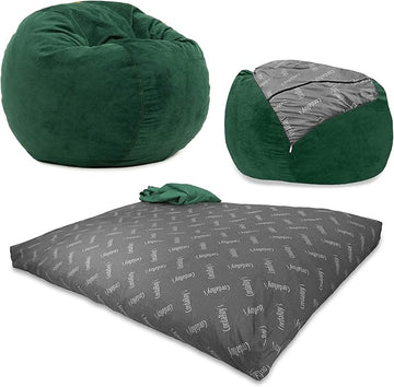 CordaRoy's Chenille Bean Bag - Convertible Bean Bag Chair & Bed - Machine-Washable Chenille Fabric Cover - for Basement, Living Room, Game Room, Dorm & More - Queen Size - Rainforest