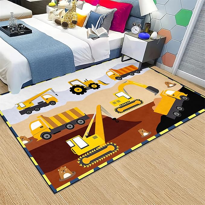 Construction Rugs for Boys Room Car Rug for Boys Room Car Rug Play Mat Kids Rugs for Playroom Car Play Mat Car Rugs for Kids Construction Decor for Boys Room 2'5''×4'