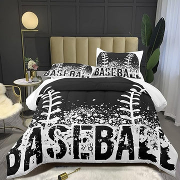 Bodhi Kids Comforter Twin,Boys Baseball Comforter Set,Teen Boy Bedding Set for Kids,Black and White Comforter Bedding Set with Pillowcases,Sports Baseball Bedding Set