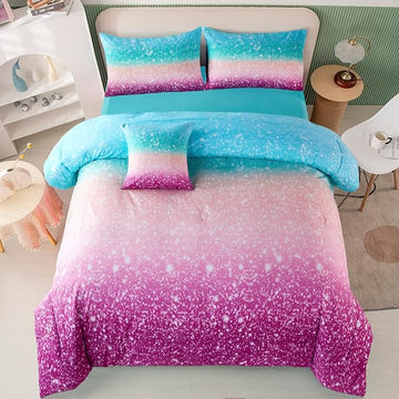 PERFEMET 6 Piece Full Size Comforter Sets for Teens Girls, Tie Dye Rainbow Ombre Bed in A Bag, Gradient Glitter Sparkle Bedroom Decor Bedding Set (Blue Teal Purple, Full)