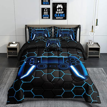 5 Pieces Gaming Bedding Set for Boys Gamer Comforter Set Twin Size,Game Controller Comforter for Boys Kids Teen 3D Gamepad Microfiber Bedding Sets 5 Pieces Bed in A Bag Sets-H50022,Twin