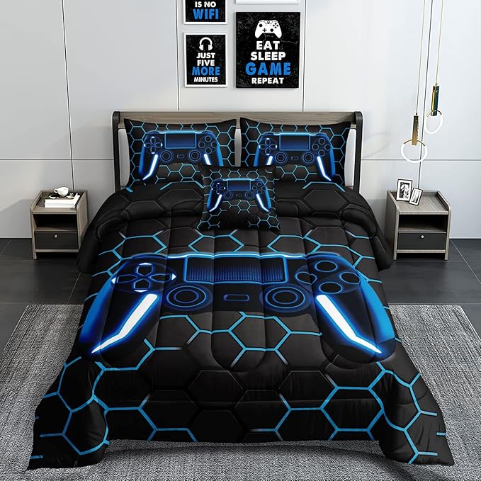 5 Pieces Gaming Bedding Set for Boys Gamer Comforter Set Twin Size,Game Controller Comforter for Boys Kids Teen 3D Gamepad Microfiber Bedding Sets 5 Pieces Bed in A Bag Sets-H50022,Twin