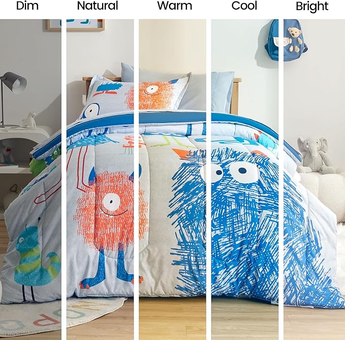 SLEEP ZONE Kids Bedding Comforter Set Full/Queen Size - Super Cute & Soft Kids Bedding 7 Pieces Set with Comforter, Sheet, Pillowcase & Sham (Monster)