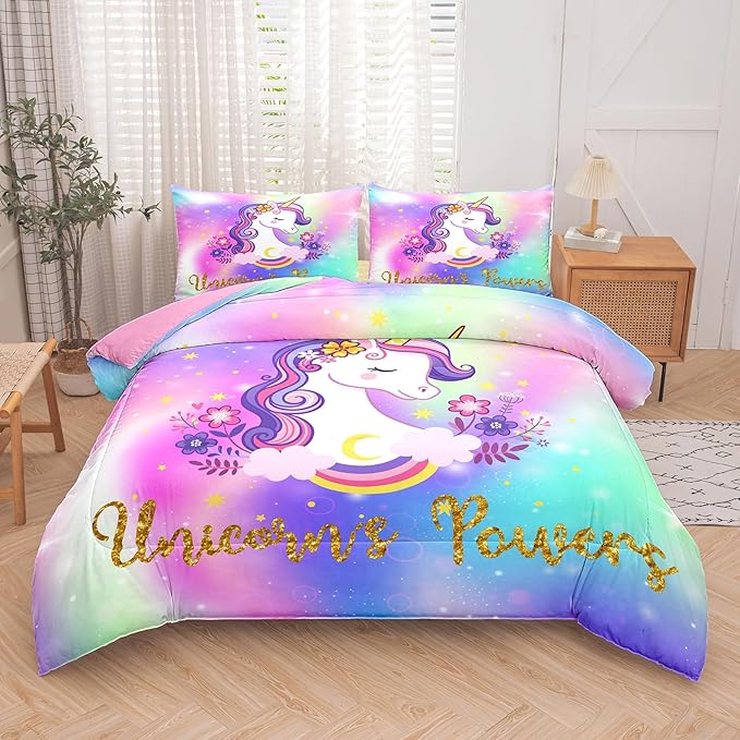 Tailor Shop Unicorn Comforter Sets Full Size,Unicorn Bedding Sets for Girls Kids Teens with 2 Pillowcase…