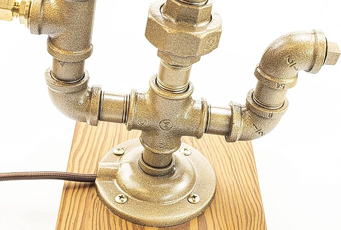 Steampunk Lamp with Dimmer, Dimmable Loft Style Industrial Vintage Antique Style Light with Bulb, Wood Base with Iron Piping Desk Lamp, Retro Desk Lamp LL-034