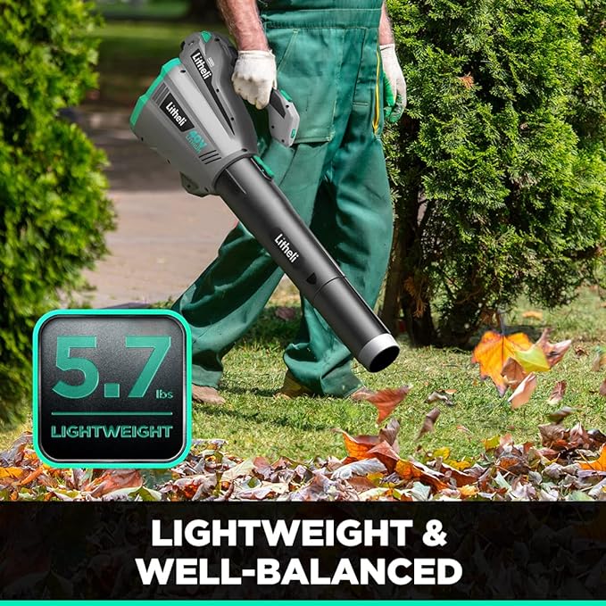 Litheli Cordless Leaf Blower 40V, 480 CFM Battery Leaf Blowers for Lawn Care, with Brushless Motor, Axial Blower for Blowing Leaf, Dust, Snow, Debris, with 2.5Ah Battery & Charger Included, Black