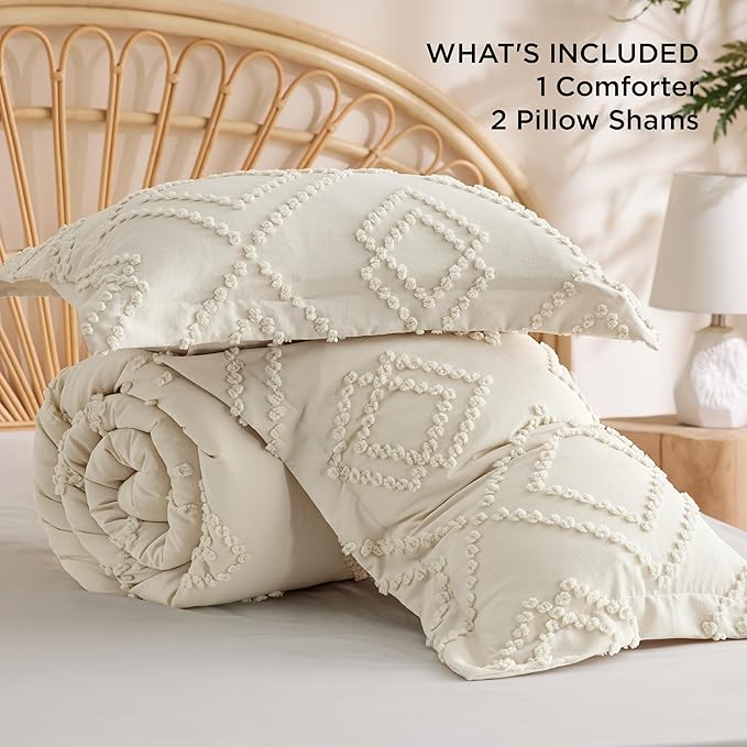 Bedsure Boho Comforter Set King - Terracotta Tufted Bedding Comforter Set, 3 Pieces Farmhouse Shabby Chic Embroidery Bedding Set, Soft Geometric Pattern Comforter for All Seasons