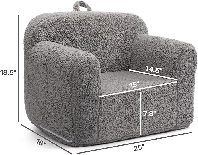 ALIMORDEN Kids Ultra-Soft Snuggle Foam Filled Chair, Toddler Cuddly Sherpa Reading Couch for Boys and Girls, Grey