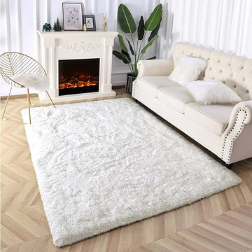 Super Soft Fluffy Shaggy Rugs 5x8 Feet for Living Room Bedroom, Fuzzy Plush Area Rugs for Girls Kids Room Nursery Home Decor, Furry Dorm Rug Cute Non-Slip Indoor Floor Carpet, Cream White