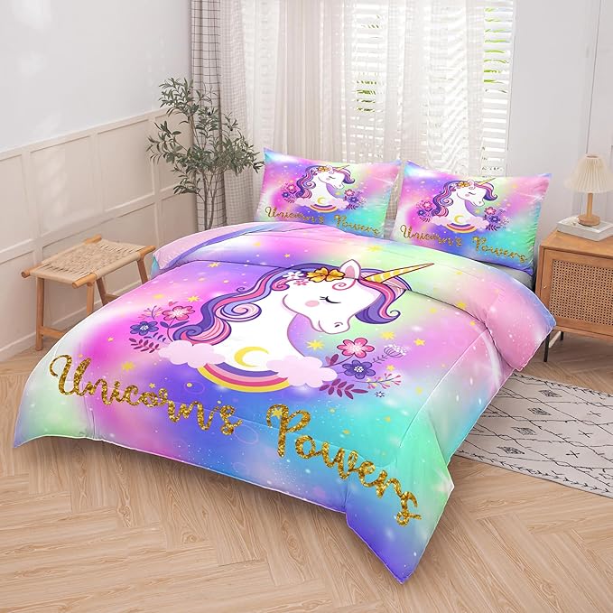 Tailor Shop Unicorn Comforter Sets Twin Size,Unicorn Bedding Sets for Girls Kids Teens with 1 Pillowcase…