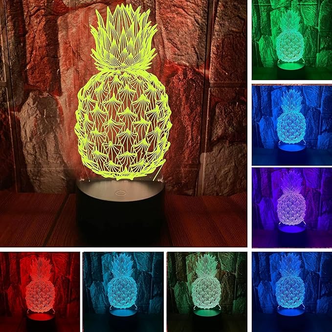 I Love Pineapple 3D Bedside Lamp for Decors - 7 Colors Fruit Pineapple Table lamp Acrylic Crystal Panel 3D Pineapple Decorative Arts Lamp for Bars Stores
