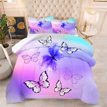 Tailor Shop Purple Butterfly Kids Full Size Comforter Sets Pink Butterfly Bedding Set for Girls Teens Tie Dye Butterflies Comforter Set Room Decor Set with 1 Comforter and 2 Pillowcase…